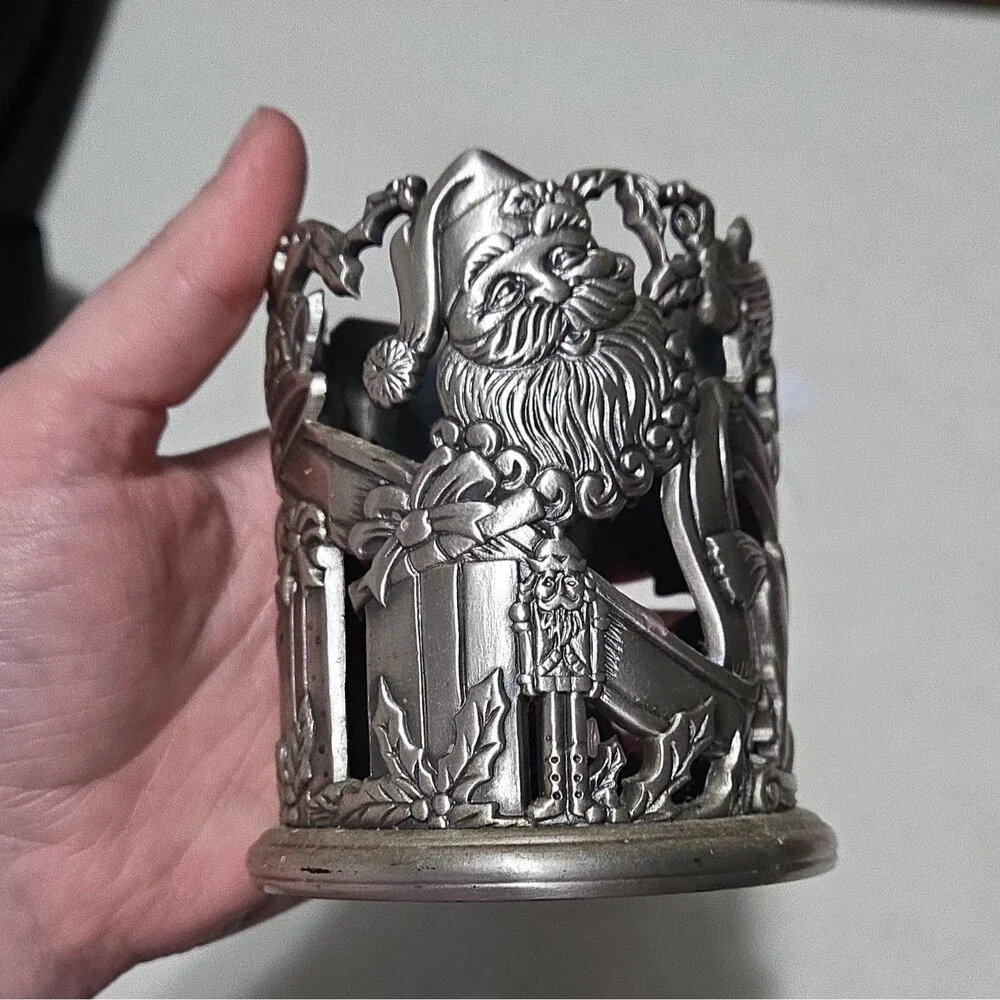 Silver Metal Santa Claus Christmas Candle Holder Free Standing